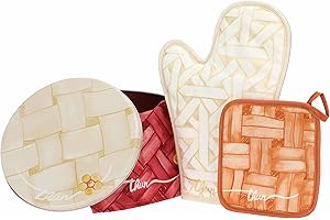 THUN, Set Scatola in Latta, Linea AbbracciAMI, Set Scatola da Collezione, Idea Regalo per Natale, Scatola 21 x 13 cm, Guantone 18 x 30 cm, Presina 16 x 16 cm, Canovaccio 50 x 68 cm