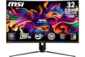 MSI MAG 321CUP QD-OLED Monitor Gaming Curvo da 32" UHD - 1700R, Pannello Quantum Dot OLED (3840 x 2160), 165Hz / 0,03ms, 99% DCI-P3, ΔE≤2, DisplayHDR True Black 400, DP 1.4a, HDMI 2.1, USB Type-C