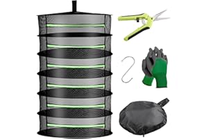 Uolor Filet de Séchage Suspendu Pliable 6 Couches Panier de Séchage Grand Porte-Sèche Filet de Rangement Tente Herbe Bud Plant Sécher avec Sécateur pour Culture Hydroponique, Crochet et Mousqueton