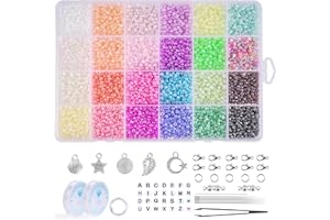 POFIBO Perle per Braccialetti 3mm in 24 colori, Kit per creare braccialetti con perline lettere e accessori, mini perline di vetro per creare braccialetti, orecchini, collane e gioielli fai da te