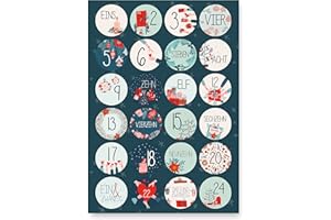 GENTLE NORTH Adventskalender Aufkleber (Zahlen 1-24) - Sticker für Kalender zum selber basteln für Weihnachten - Adventskalenderzahlen Etiketten selbstklebend - Zahlenaufkleber - Nummern für Papiertüten - Rund