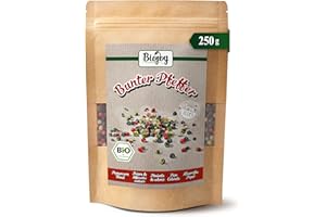 Biojoy BIO-Pimienta de colores (250 g), granos enteros y secos, pimienta en grano de 4 colores, sin aditivos (blanco, rosa, verde, negra)