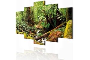 decomonkey Cuadro Lienzo Bosque 150x75 cm 5 piezas Impresión Decoración Cuadro De Pared Material Tejido no Tejido Gráfica Foto Salon Naturaleza Cascada