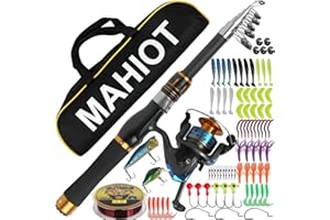 MAHIOT Telescopic Fishing Rod and Reel Combo Set, 1.8m Metal Pole Kit with Line/Fishing Lures Accessories/Carrier Bag, Spinning Rod Reel Combo Full Kit for Saltwater Freshwater