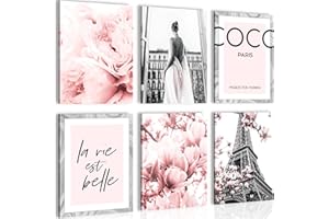 NOVART Cuadros Moda coco - Cuelgue su cuadro al instante - Elegante, no necesita marco - Sala de estar niña adolescente - Rosa gris - N002465a