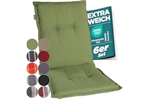gardisun Gartenstuhlauflagen Niedriglehner I Extra Dicke Sitzauflagen I Made in Europe I Ideale Stuhlauflagen für Niederlehner Gartenstuhl I Auflagen mit extra hoher Lichtechtheit I 6er Set I Grün