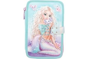 Depesche 12299 TOPModel Mermaid - Gefüllte 2-Fach Federtasche in Türkis und Lila, mit Meerjungfrauenmotiv und Code, Federmäppchen mit Buntstiften, Schere, Lineal uvm.