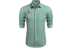 COOFANDY Trachtenhemd Herren Kariertes Hemd Langarm Slim Fit Freizeit Oktoberfest Karohemd für Männer