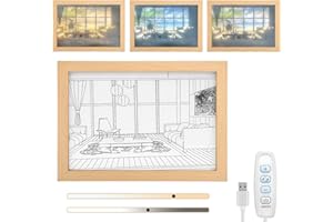 LEEWENYAN Lighting Painting Decoration, LED Glowing Photo Frame, Light and Shadow Art, Trójkolorowy regulowany obraz oświetlenia, do domu, salonu, hotelu (A)