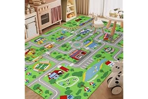 ‎CAPSLPAD Capslpad Kinderteppich 150x200cm rutschfest Stadtplan Spielteppich Pädagogischer Spielteppich Maschinenwaschbar Kurzer Flor Autoteppich Kinder für Kinderzimmer Schlafzimmer Spielzimme Grün
