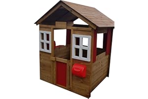 MASGAMES | Casita Infantil de Madera Fresita Deluxe XL | Casita de jardín Alta (194 cm) | Madera tratada para Exterior | Uso doméstico |
