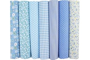 YSUY 7PCS Fat Quarters Fabric Bundles, 20"x20" Precut Quilting Cotton for Sewing, Patchwork, DIY Crafts & Embroidery, Soft, Durable Material for Sewing (Blue)