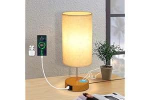 Glitzerlife Lampka nocna ściemniana dotykowo - Ciepła biel z abażurem z tkaniny Funkcja ładowania USB Lampa LED E27 do nowoczesnej dekoracji, sypialni, salonu, stolika nocnego, prezentu