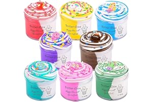 KAOERDCE Fluffy Butter Slime 8-Pack Case of Colors, Soft Non-Sticky, Making Slime Charms Kit Party Favors for Girls and Boys, Cheap Putty Slime Toys for Kids,Birthday, Easter, Carnival Prizes, Bag Fillers
