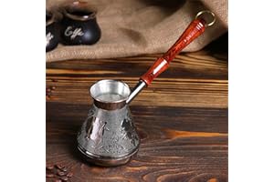 AEVVV Cezve 14oz / 400ml Turkish Armenian Arabic Greek Copper Ibrik Jazva Turka Coffee Maker Stovetop Coffee Pot Wooden Handle Vintage Engraved Design