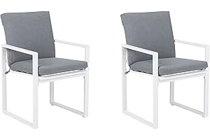 BELIANI Conjunto de 2 sillas de jardín Blancas con Marco de Aluminio con cojín Gris Bacoli