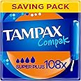 Tampax Compak Tampons, Super Plus with Applicator, 108 Tampons (18 x 6 Packs), Leak Protection and Discretion, Super Absorbent
