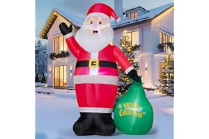 JOYIN 8-stopowa nadmuchiwana dekoracja świąteczna z Mikołajem do ogrodu, nadmuchiwana dekoracja z Mikołajem w woreczkach prezentowych z wbudowanymi diodami LED