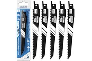EFFEKTWERK Lame per sega alternativa per legno (5 pezzi) per taglio di legno e plastica, lame per sega universale in acciaio ad alto tenore di carbonio (HCS) con 6 TPI (denti per pollice)