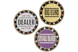 Relaxdays Set de 3 Boutons pour Le Poker, « Dealer », «Big Blind » et « Small Blind », avec étui à chacun, Ø 4 cm, doré
