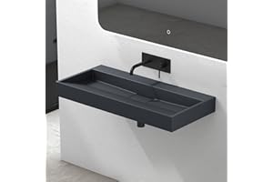 Mai & Mai Lavabo Salle de Bains Vasque Suspendu Gris Noir Mat 100x46x11cm Vasque à Poser Rectangulaire sans Perçage Col19