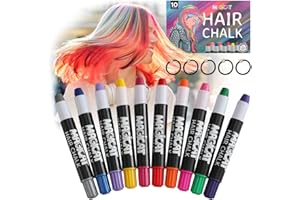 Magicat SET 10 pennarelli gessetti colore per capelli e 5 elastici, Gesso colorato non tossici e lavabili, regalo per Halloween e Carnevale