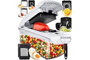 FULLSTAR Coupe Legumes Multifonctions - Spiraliseur et Decoupe Legumes Manuel - Coupe Legume Cube Oignon Carotte Concombre Tomates Fruits - Cuisine Accessoires (9-en-1 Blanc)