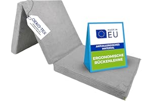 Pillows24 – Składany materac 195x120x15 cm z uchwytami i zdejmowanym pokrowcem | Materac gościnny i turystyczny | Oeko-TEX | Składana mata do spania dla dzieci, gości, do podróży | Jasnoszary