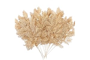 LEIXI 24pcs Gold Artificial Leaves for Christmas Decor,Xmas Tree Decorations,Artificial Christmas Glitter Leaves for Home Garden Party Hotel Wedding Decoration (Gold-2)