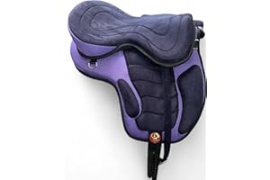 ADB CREATIONS Synthetic Treeless Freemax Horse Saddle Handmade Western Lightweight Synthetic Horse Saddle with Comfy Padded Seat Matching Girth and Aluminum Stirrups 10 to 18-Inch Seat (Purple)