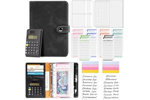 HAKPNEW 30Pcs Budget Binder with Calculator, A6 Leather Money Saving Wallet, 12 Cash Expense Envelopes and Budget Sheets, Savings Binder for Budget Planner Travel Diary Offices Birthday Gift