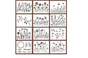 CZAKOMIX 12 Pochoirs Fleurs,pochoirs pour peinture DIY,pochoirs de peinture,– Idéal pour la Peinture Murale, la Décoration Textile, les Projets Créatifs et plus encore