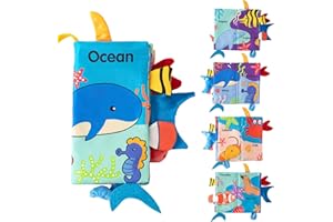 ENERS Babybuch Baby Stoffbuch,Baby Spielzeug 0 3 6 Monate,Quiet Book knisterbuch fühlbuch Kinderwagen Spielzeug,kontrastbuch Geschenk für Jungen Mädchen（Ozean）