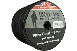 Web-tex Paracord Reel 100m x 3mm, Durable Polypropylene Parachute Cord, 70kg Breaking Strength, 330ft length – Ideal for Camping, Bushcraft, Hiking, DIY Crafts, Survival Kits, Hammocks - Black