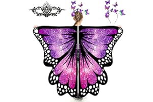 plainshe Schmetterlingsflügel für Mädchen, Schmetterlingskostüm für Halloween, Feenflügel Kinder, 3PCS Schmetterlingsumhang Set (Lila Sternenhimmel)