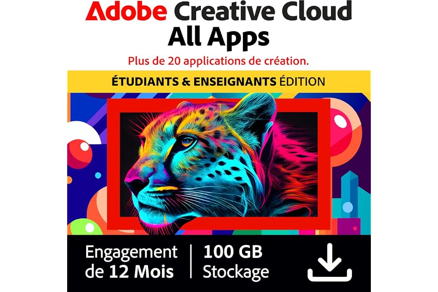 Adobe Creative Cloud All Apps|Étudiants/Enseignants|1 an|PC/Mac|Téléchargement