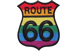 ELLU Rainbow Route 66 Sign Embroidered Iron/Sew On Patch Gay Pride Flag Shirt Badge