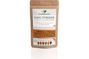 Epice Tabel Karwiya Tunisie - 100% Naturel, Artisanal - Tabil Tabeul - Mélange 4 ingrédients - Coriandre, Carvi, Ail, Piment - Pochette Refermable 200 gr - Essentiellement - Fabriqué par Souk Oriental