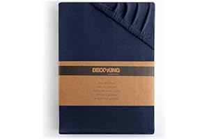 ‎DECOKING DecoKing Prześcieradło z gumką 200x220-220x240 cm 100% Bawełna Czesana Jersey miękki w dotyku 200x220cm - 220x240cm Granatowe Amber