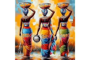 CEOVR Diamond Painting Adulte,Femme Africaine ​Peinture Diamant Adulte,5D DIY Diamond Art Kit Complet,Femme Allant Chercher de L'eau,30x30cm
