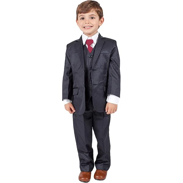 Vivaki Boys' 5-Piece Pinstripe Black Suit – Wedding & Party Outfit For Page Boys (Ages 0-14)