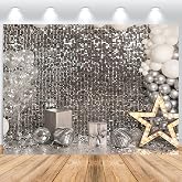 ASDCXZ Silver Disco Party Backdrop 2.2 x 1.5 m, Print Silver Balloon Stars Vinyl Photography Background for Wedding Birthday