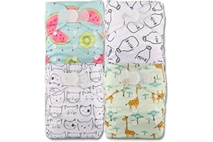 Littles & Bloomz, Reusable Pocket Cloth Nappy, Fastener: Hook-Loop, Set of 4, Patterns 409, Without Insert