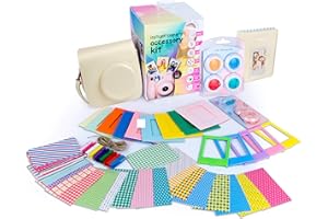 digipower 53-teiliges Zubehör-Set für Sofortbildkamera Fujifilm Instax Mini 9/8/8+/7s mit Kameratasche, Selfie-Linse, Fotoalbum, 4 Farbfilter, Bilderrahmen, Hängebilderrahmen & Folienaufkleber, weiß