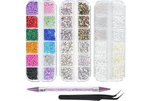 EARLMONI 5200PCS Nail Gems for Nail Art, AB Crystal Flat Back Rhinestones Nail Charms with Nail Pearls, Rhinestone Picker Tool, Dimonties Gems Rhinestones for Face Eye Makeup