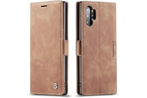 Ququcheng123 Lederhülle kompatibel mit Samsung Galaxy Note 10 Plus Hülle,Flip Case Schutzhülle Klapphülle Handyhülle Standfunktion-Braun