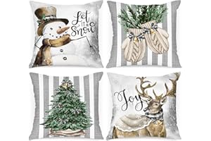Lanpn Zimowe 40 x 40 świąteczne poszewki na poduszki zestaw 4 szt., Boże Narodzenie, bałwan, rękawiczki, łoś, eukaliptus, zima, dekoracyjna poszewka na poduszkę, 40 x 40 cm, do domu, sypialni, na