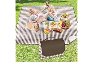 Anyiner Picnic Blanket Waterproof 200x200cm Large Travel Blanket Beach Blanket, Slip Resistant With Carrying Handle for Family Picnic Beach Camping, Blue Plaid (Brown, 200 x 200 cm)