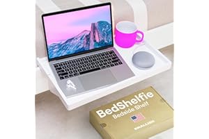 BedShelfie Bedside Shelf for Bunk Bed & Top Bunk, College Dorm Room Essentials, Loft Bed Accessories, Clip On Nightstand Snack Organizer, Floating Bed Side Table Tray Storage - White Wood Plus