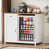 2-in-1 Kitchen Sideboard with Sockets, Support for Mini Fridge Furniture Storage with Drawers, Adjustable Shelves for Dining